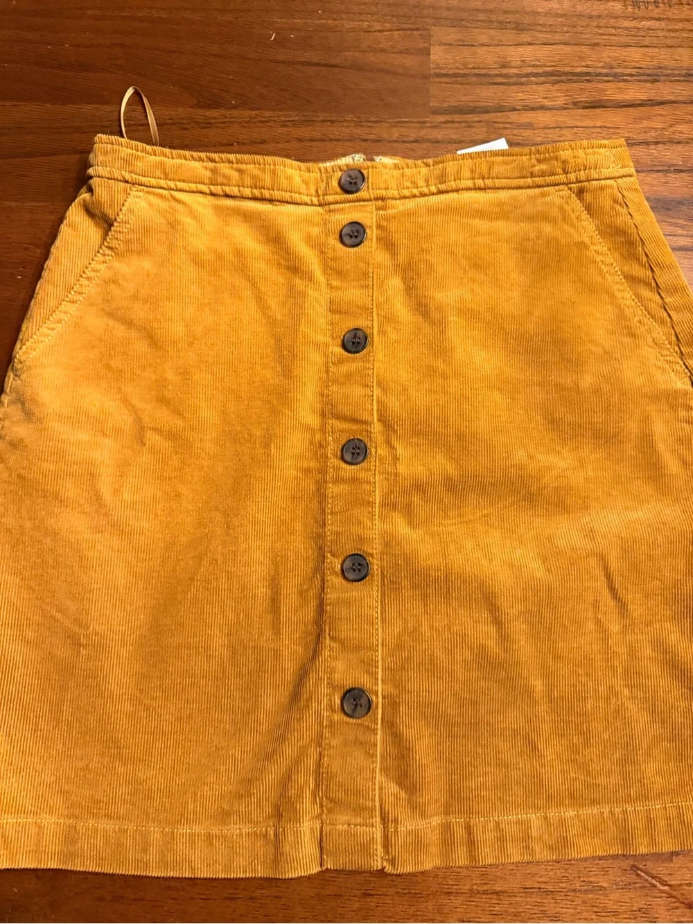 Button-Front Corduroy A-Line Skirt in Golden Brandy NWT